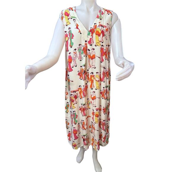 Natori Geisha Mandarin Print Sleeveless Dress in Size Large - Picture 2 of 7